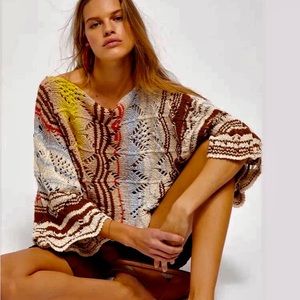 Free People Coral Reef Crocheted Crop Sweater buggy Pullover s as new